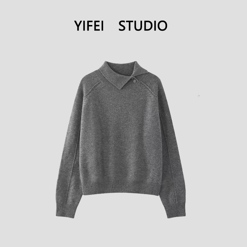 YIFEI STUDIO【美式复古女装韩版慵懒风】绵羊毛百搭秋冬毛衣2025