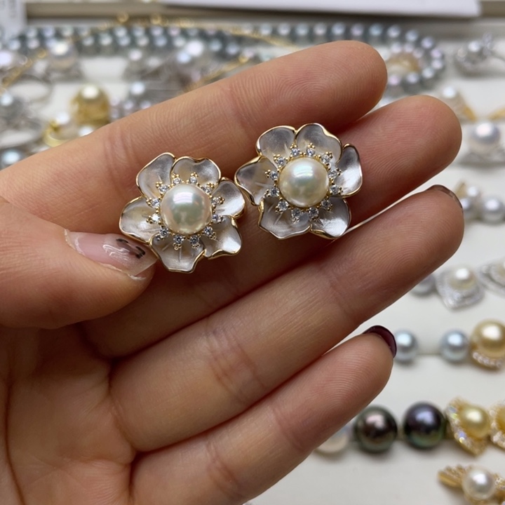 海水珍珠耳饰银S925镶嵌