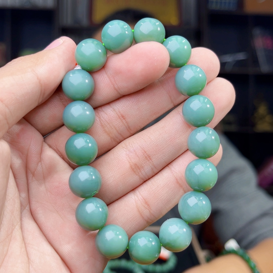 和田玉未镶嵌手串天然和田玉俄罗斯碧玉料瓷蓝卡12