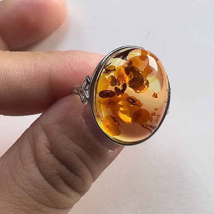 琥珀（花珀）银S925镶嵌戒指