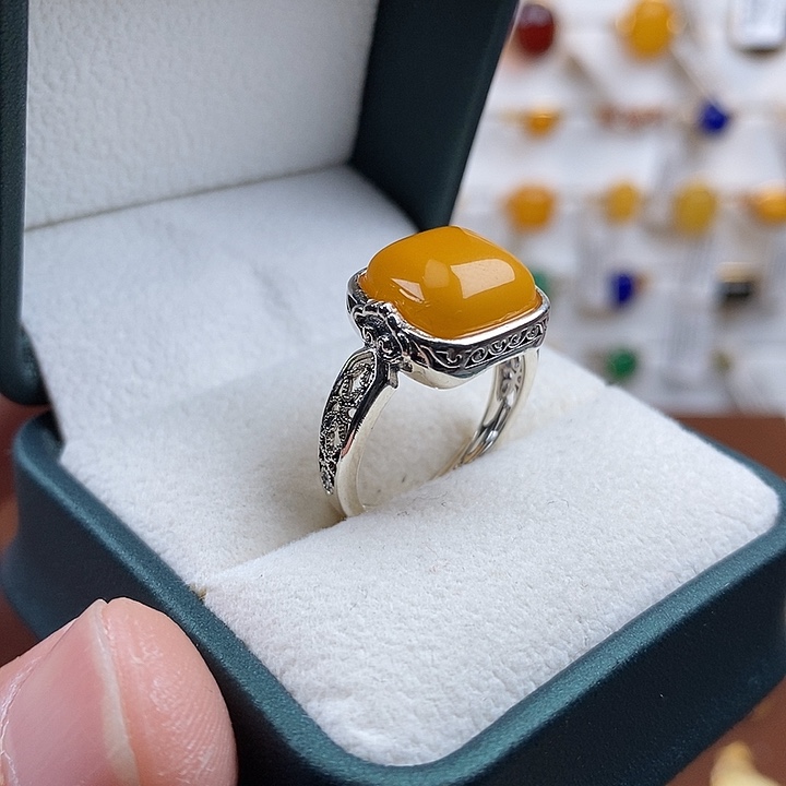 蜜蜡银S925镶嵌戒指