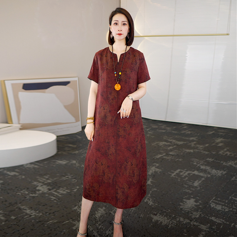 2025夏季时尚浪漫大牌杭州香云纱真丝连衣裙女气质妈妈桑蚕丝裙子