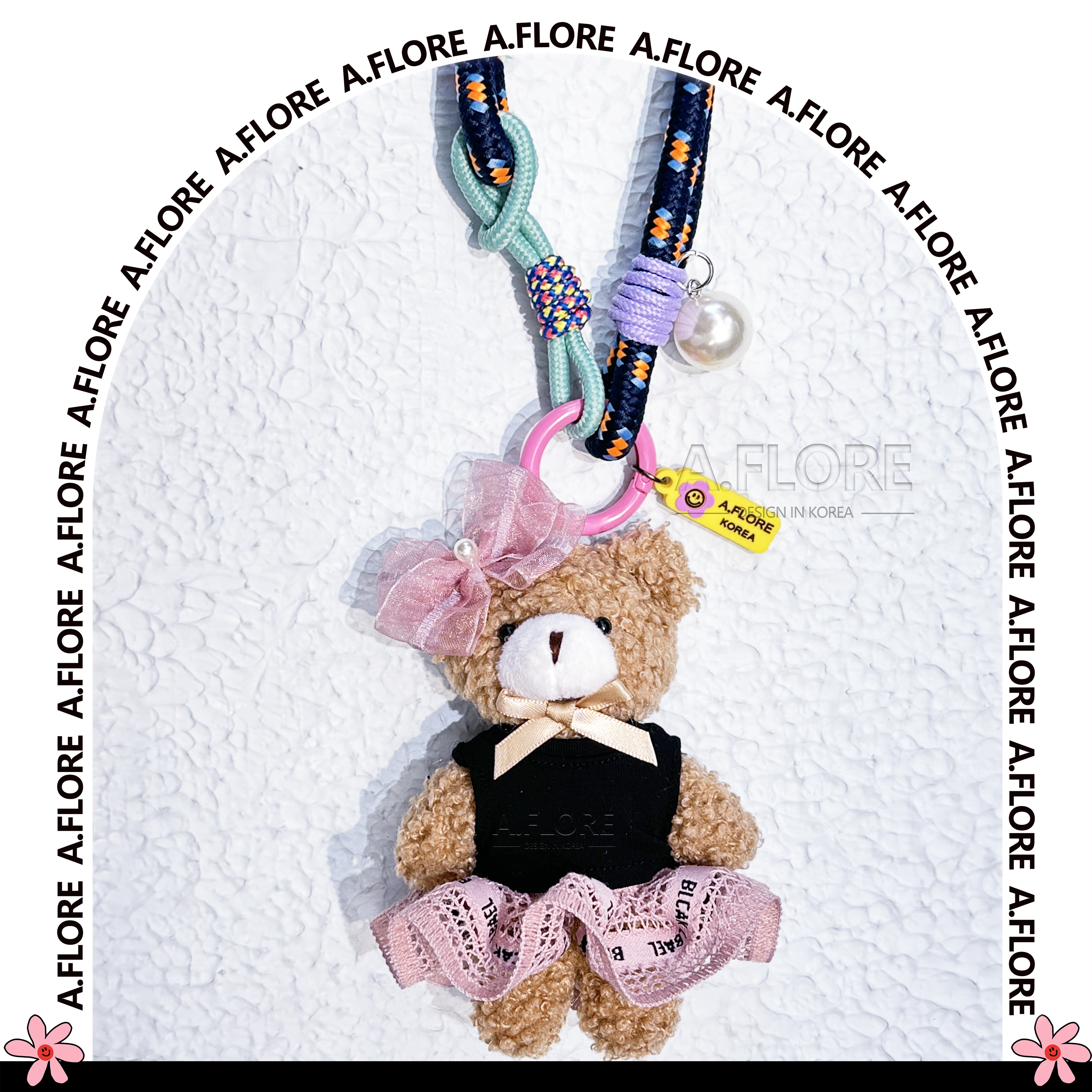 A.FLORE韩国原创手工可爱镂空黑上衣粉色奢侈品韩国挂件包包挂件