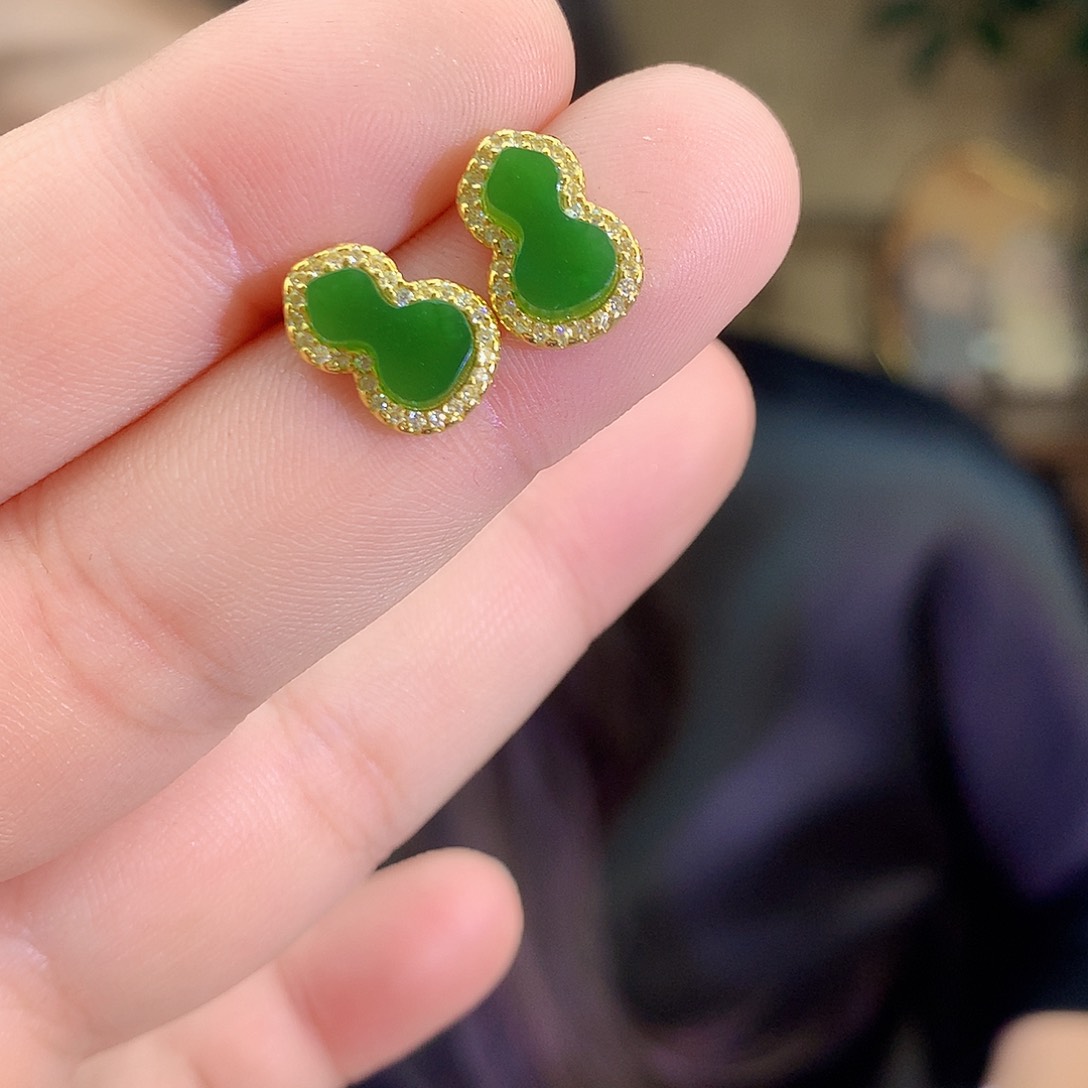 吊坠(不含链)银S925镶嵌和田玉（碧玉）耳饰