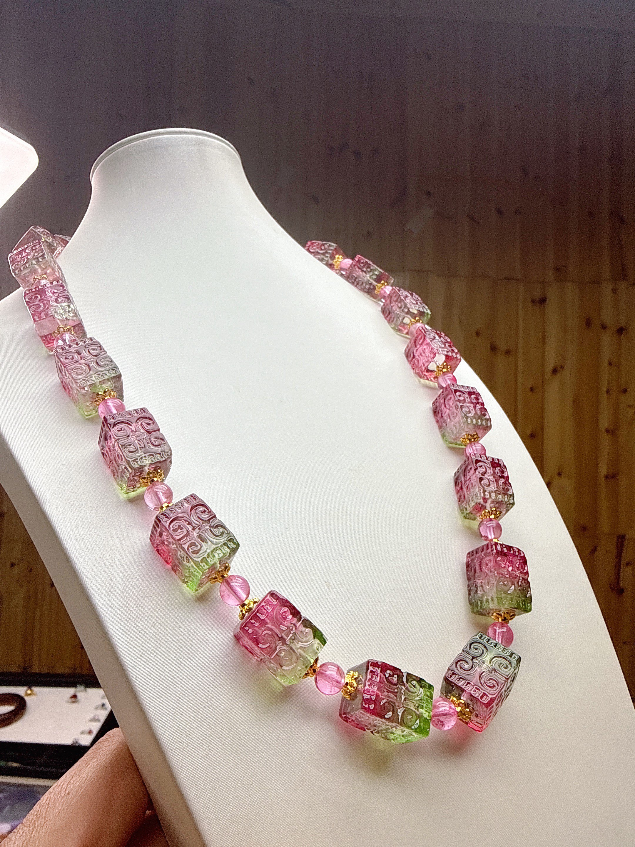 【原矿正品  清雅飘逸】双色西瓜 方糖 项链 Q3102