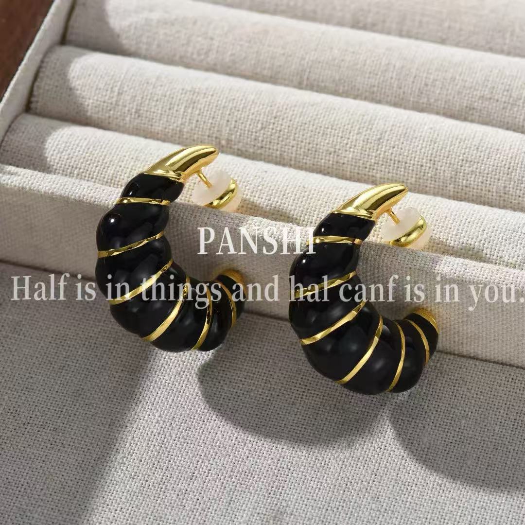 黄铜耳饰 PANSHI原创小众设计欧美风时尚个性百搭复古滴釉耳环