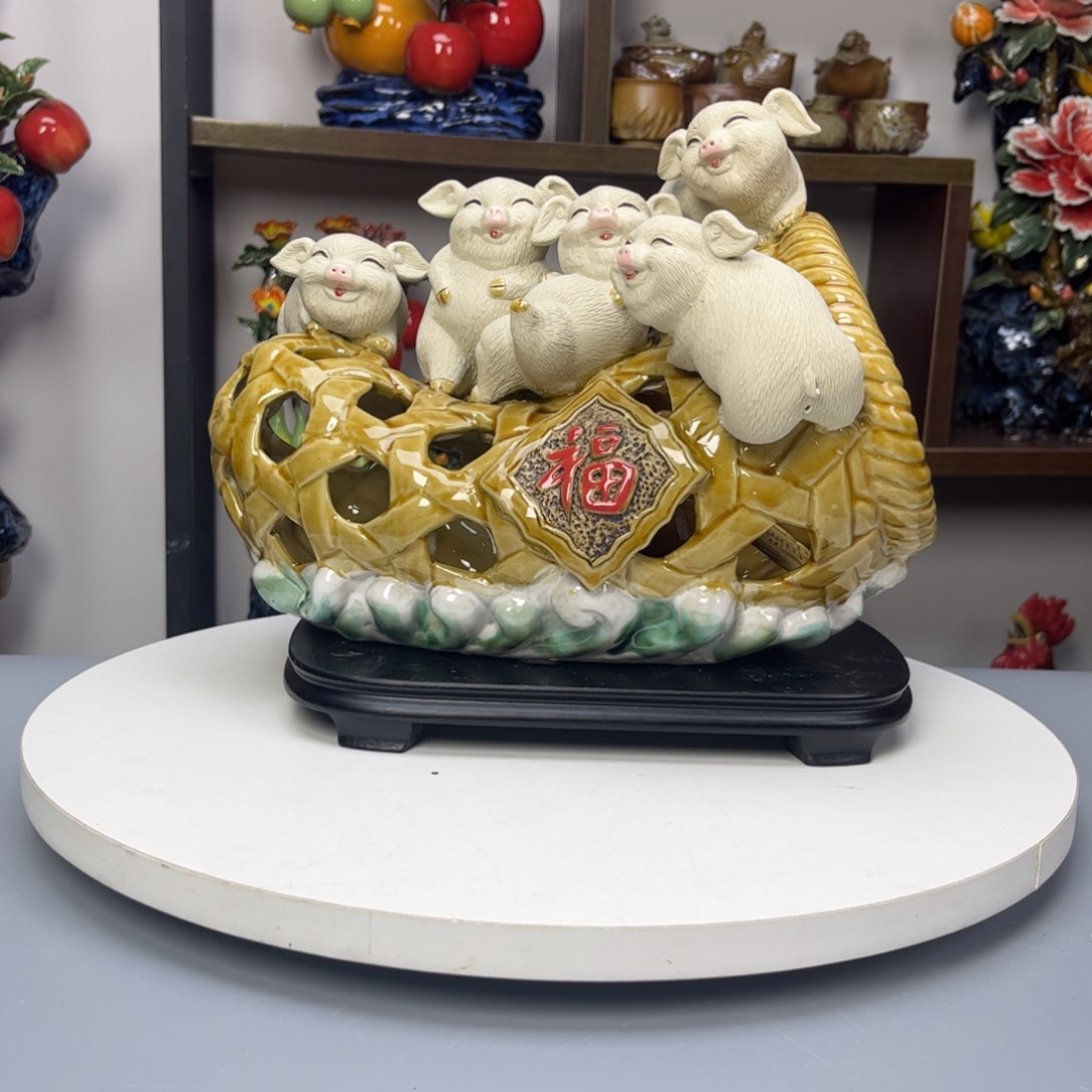 陶瓷五福临门猪笼入水222222