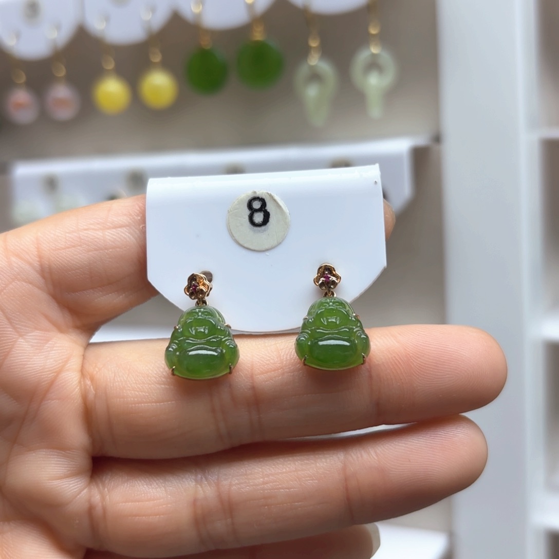 和田玉耳饰18K金镶嵌