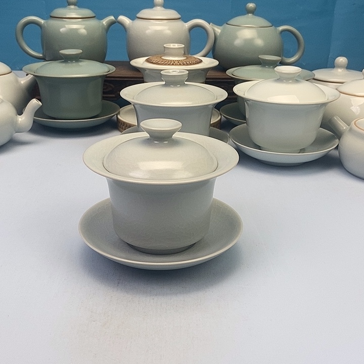 碗仿古月白马蹄盖碗原矿原釉原产地