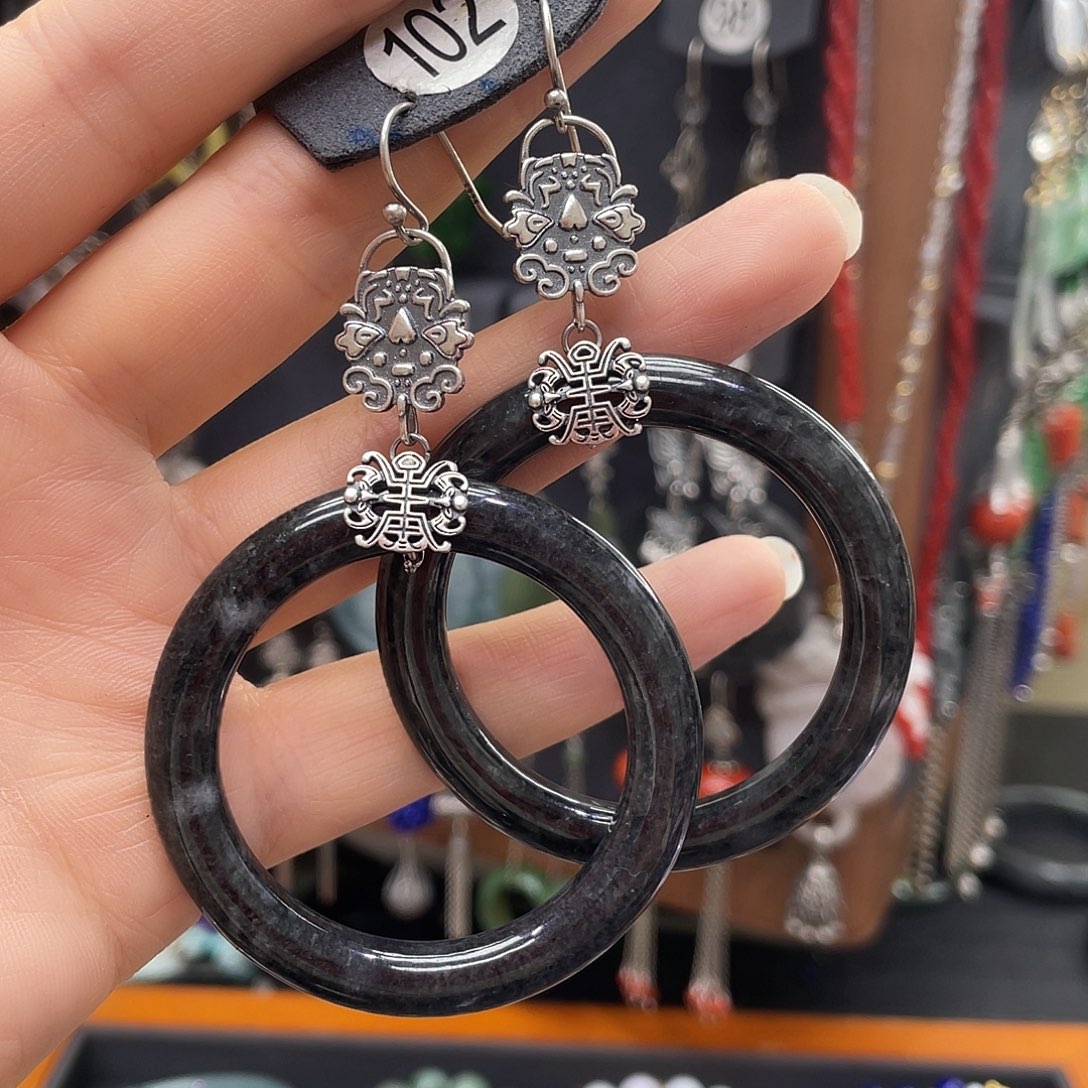 翡翠耳饰银S925镶嵌fjmhhhggh