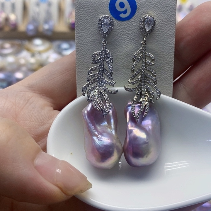 银S925镶嵌耳饰淡水珍珠