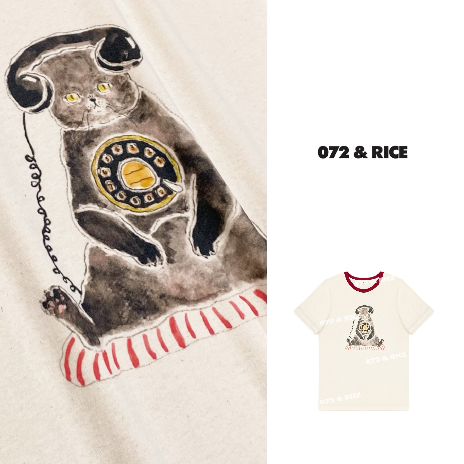 072 & RICE【电话猫】100纯棉 夏季休闲圆领短袖T恤 32NB378Z FF12