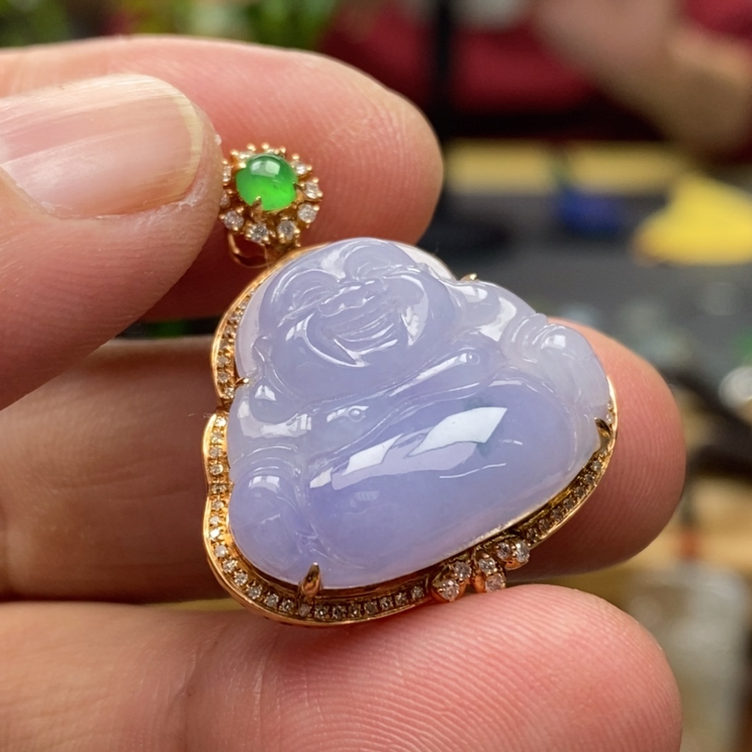 翡翠颈饰18K金镶嵌挂件