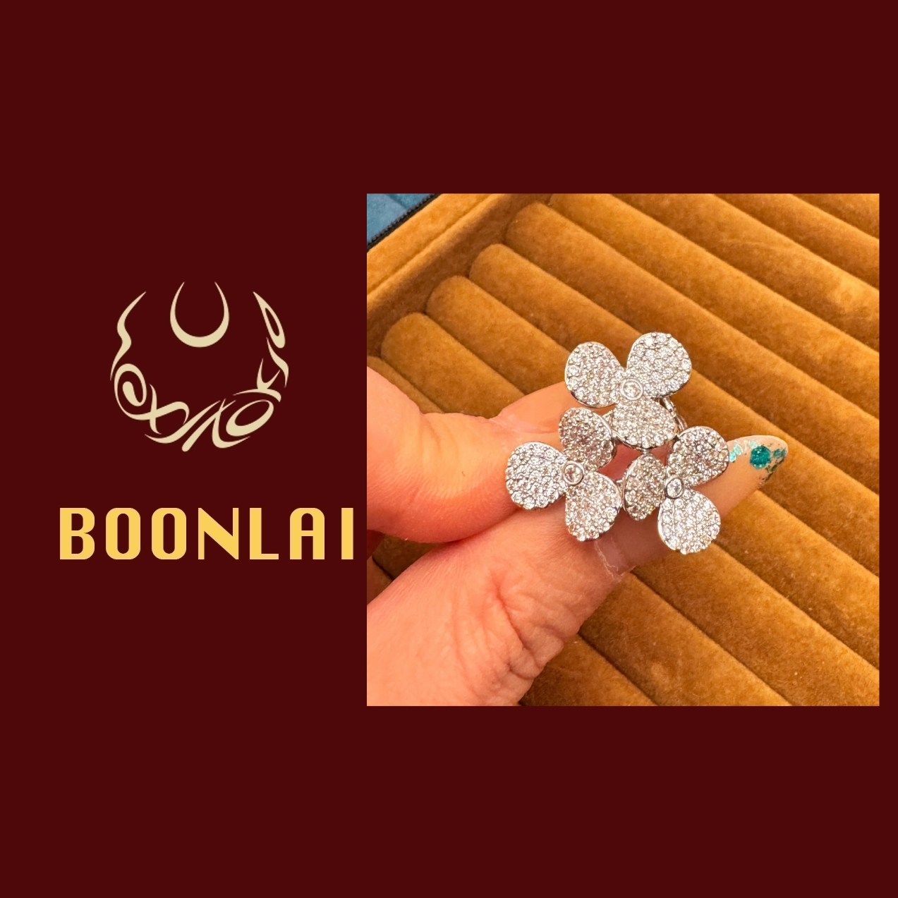 铜合金锆石戒指  【满七免一】Boonlai 满镶花簇简约戒指4146