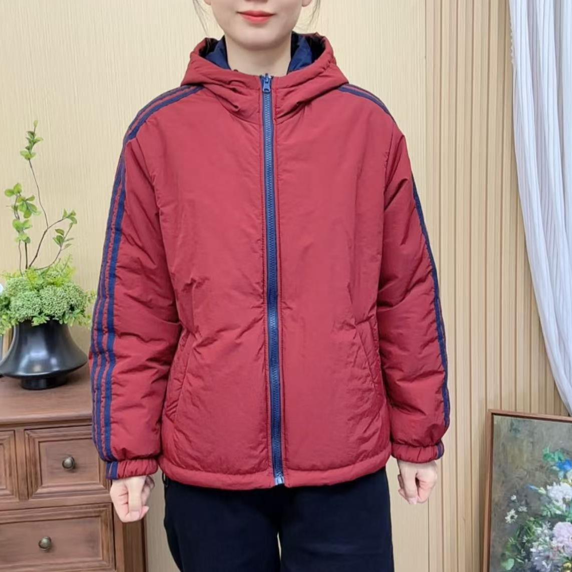 2025厚款上衣时尚收口袖棉服秋冬连帽拼接双面穿宽松纯色棉衣