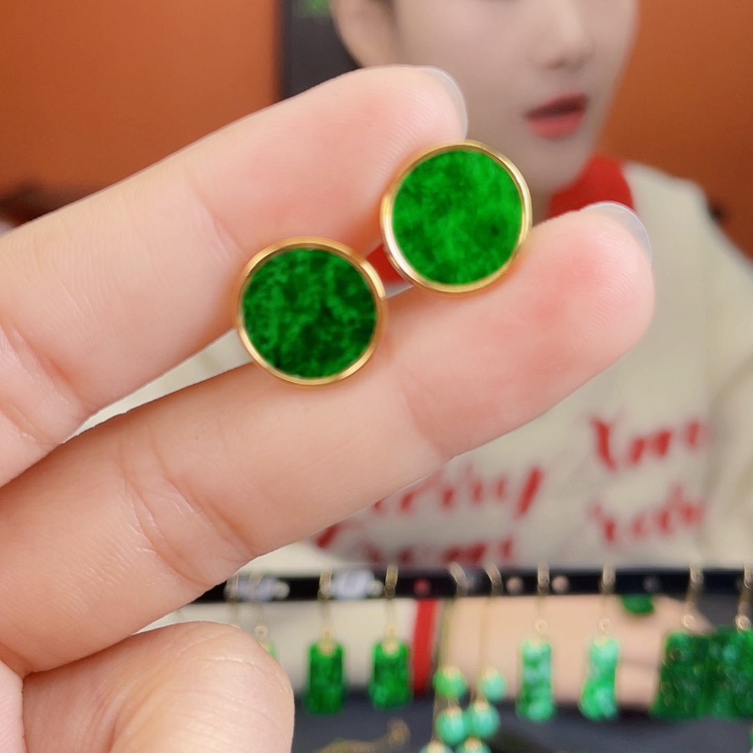 翡翠银S925镶嵌耳饰