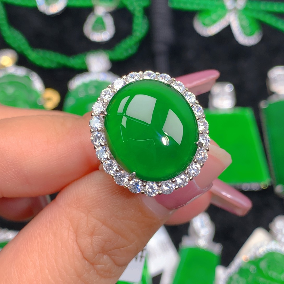 翡翠戒指银S925镶嵌翡翠