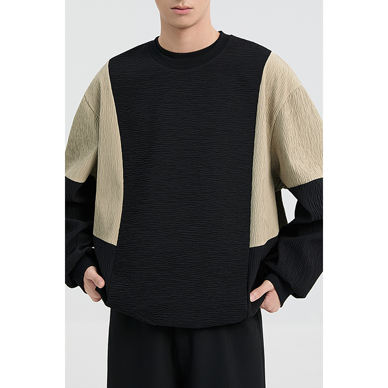 撞色拼接圆领卫衣男2025春季新款韩版高级肌理感休闲上衣95680