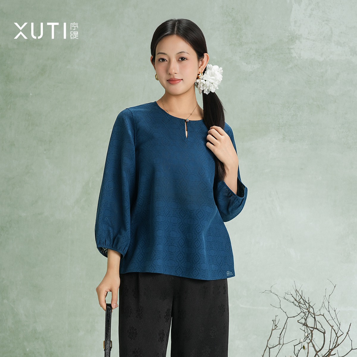 序缇100%桑蚕丝 新中式国风上衣女2025新款显瘦百搭H86-18787