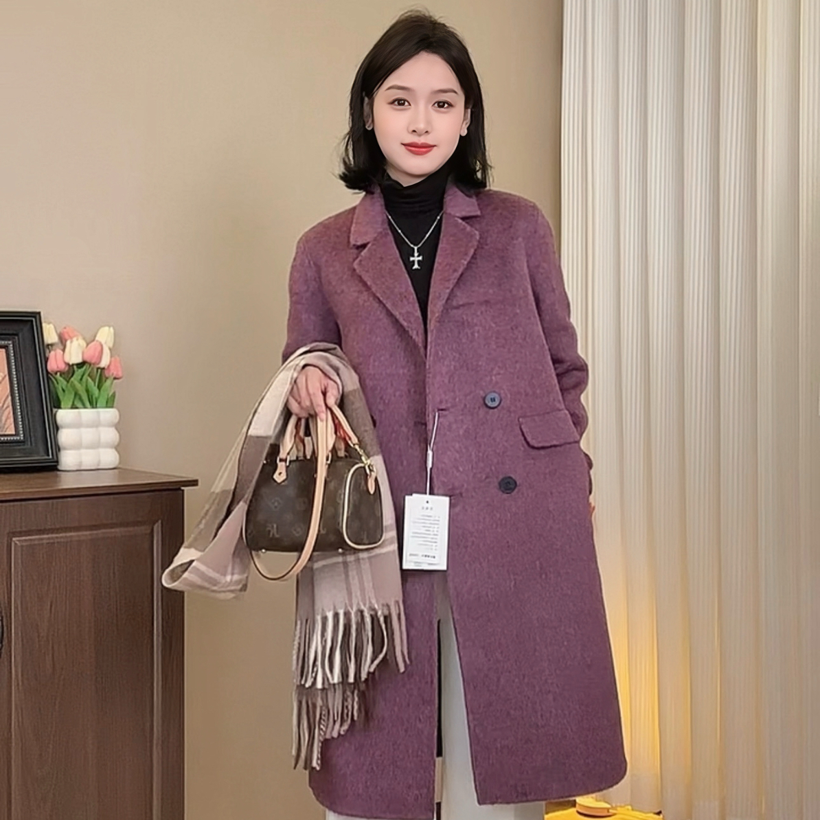 【哈哈专属】小个子中长款显瘦气质双面呢羊毛大衣2506