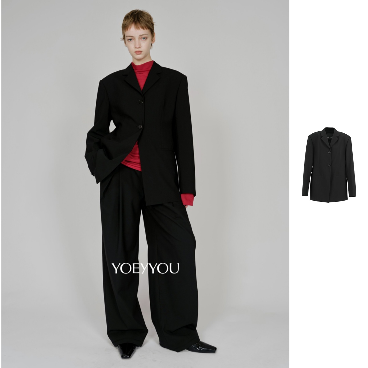 YOE YYOU  25秋季新品叠褶造型西装单排扣翻领气质时尚西服