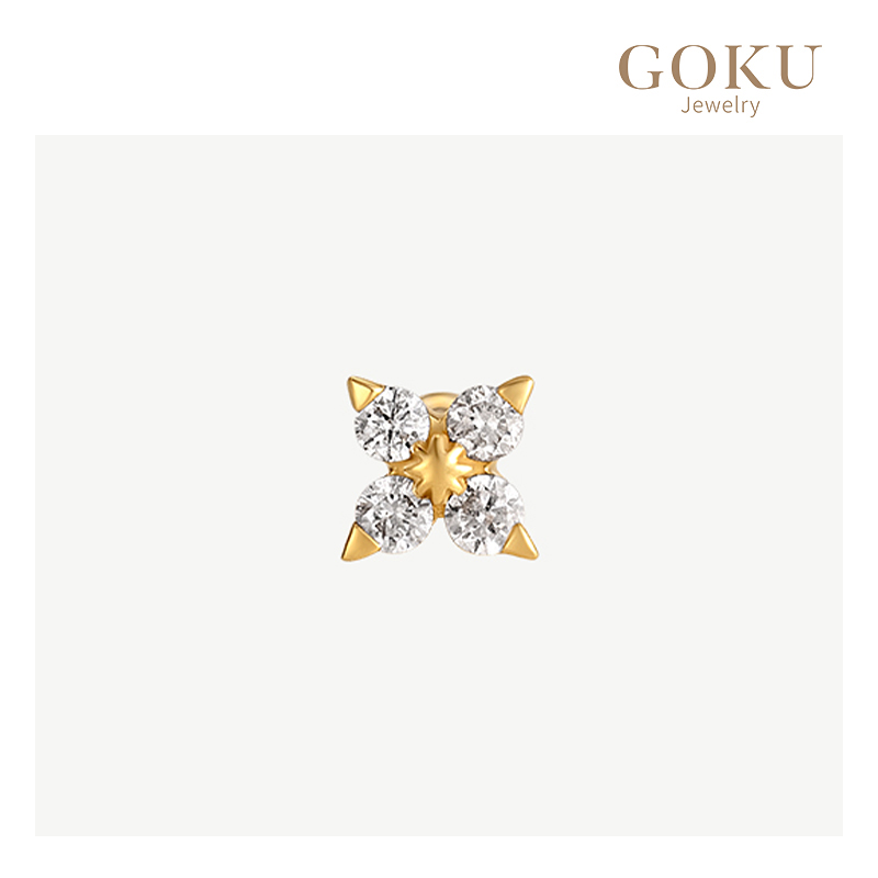 GOKU18K金耳钉女四叶花钻石耳坠睡觉免摘气质经典螺旋耳堵耳骨钉