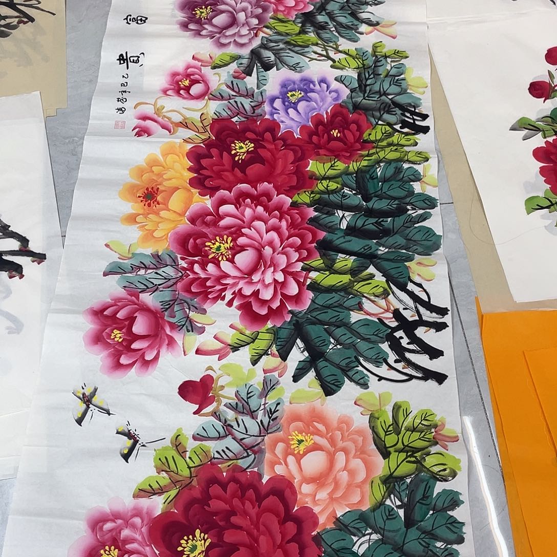国画国画作品书法作品原稿小六尺横幅牡丹福利180✖️70