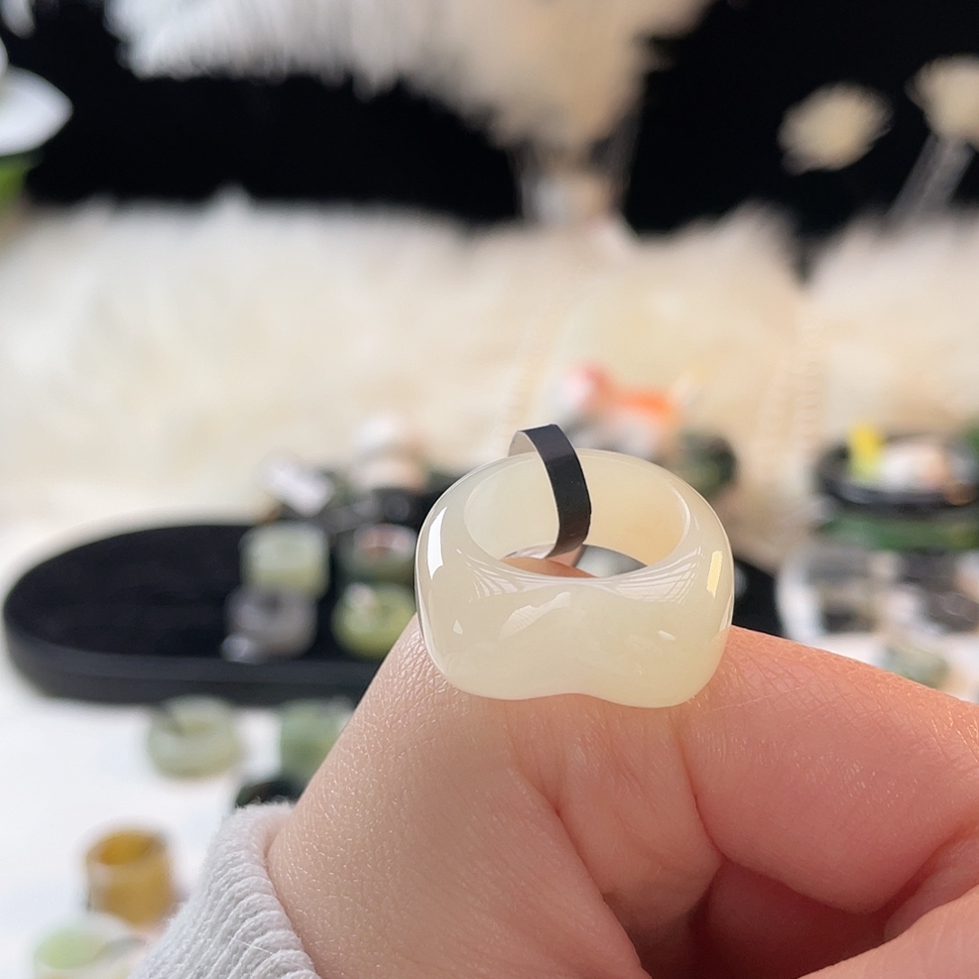 和田玉未镶嵌戒指k90浅晴水带糖猫耳16.8mm