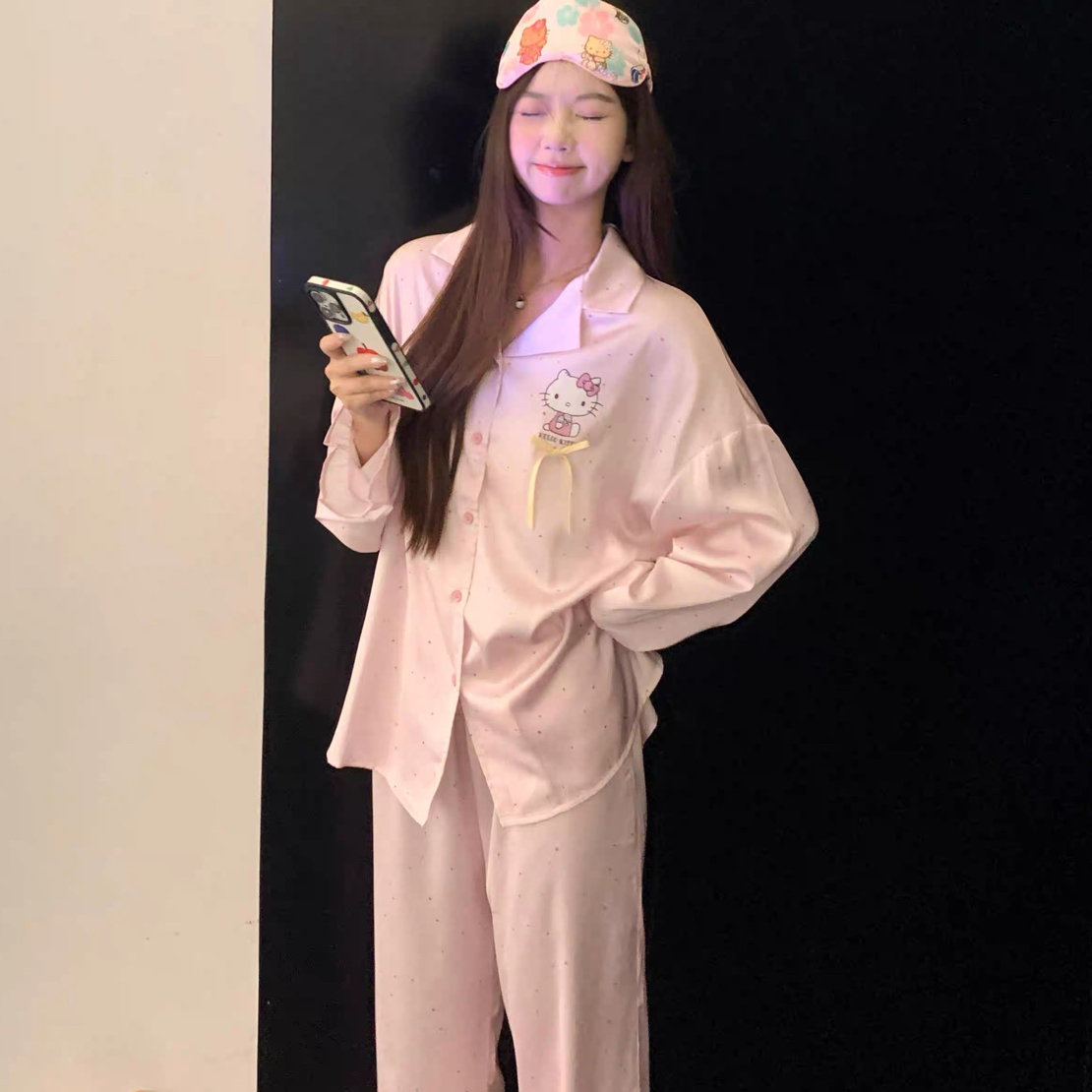 【双长KT猫】加肥加大260斤可穿睡衣女秋季新款冰雪丝柔滑家居服