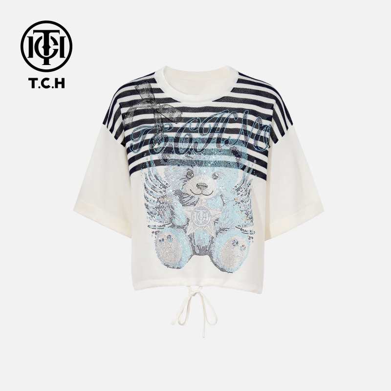 TCH私服烫钻工艺新时尚淑女百搭新潮流T恤女T75B09E5098轻奢tch