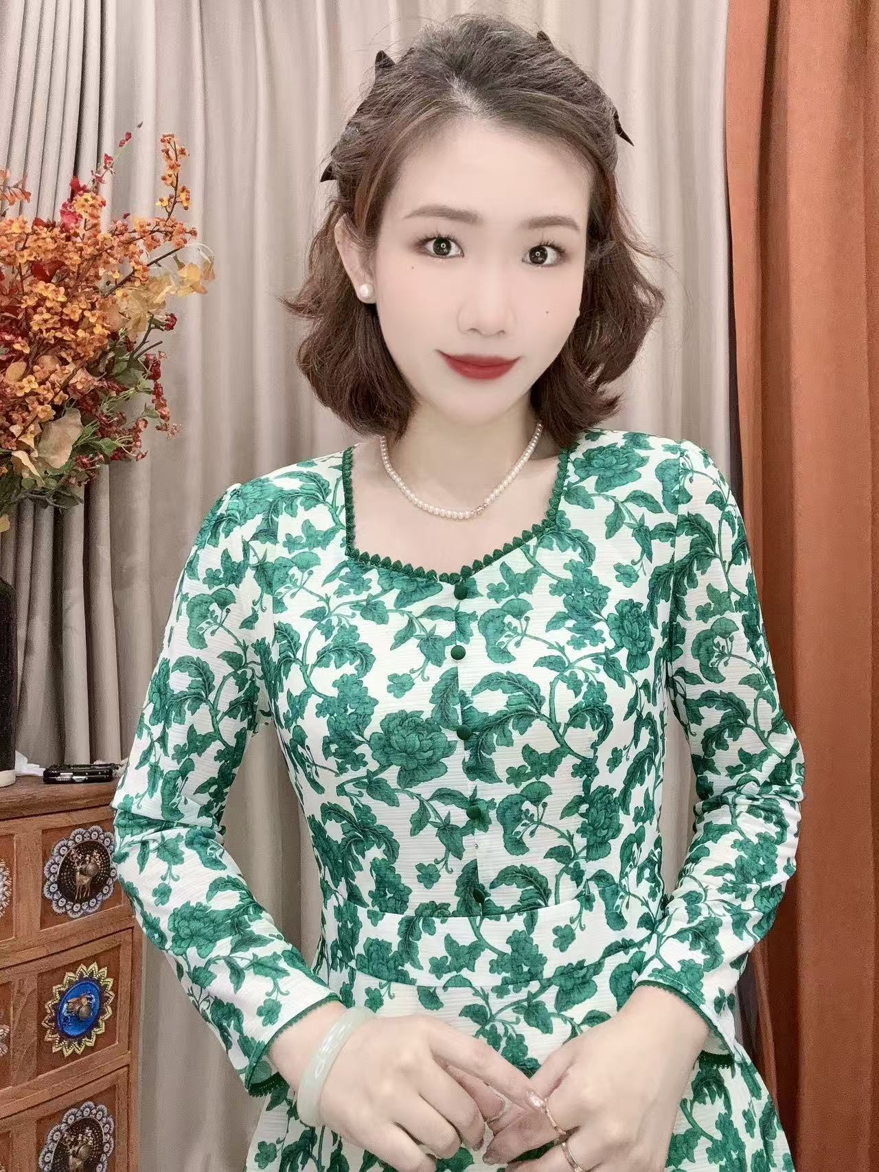 S 1618#春秋季高腰拼接极简风长袖连衣裙夏季收腰气质时尚