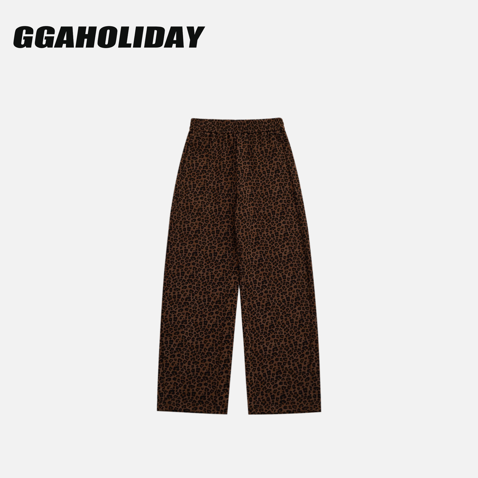 GGAHOLIDAY复古宽松时尚百搭豹纹直筒长裤潮流松紧休闲裤-153090