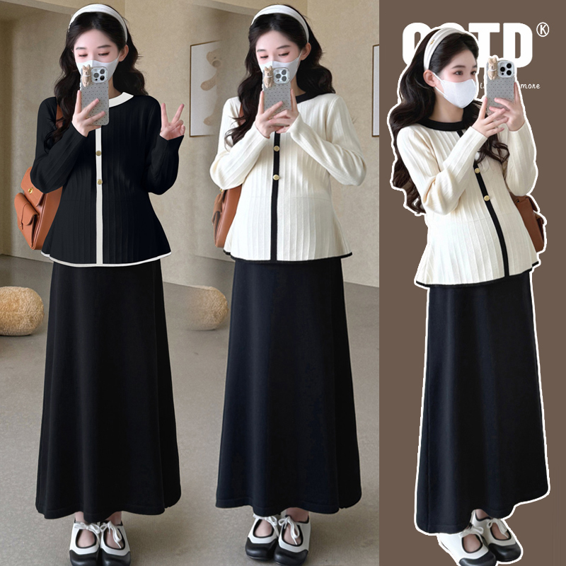 【安安】孕妇装秋冬季气质上衣+半身裙两件套洋气时尚孕妇套装秋装