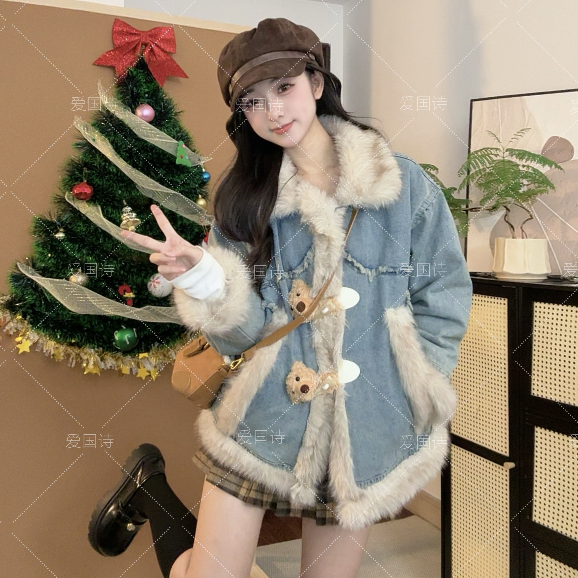 【XZ012】设计感毛边加绒女秋冬新款高级感慵懒风气质百搭加厚外套