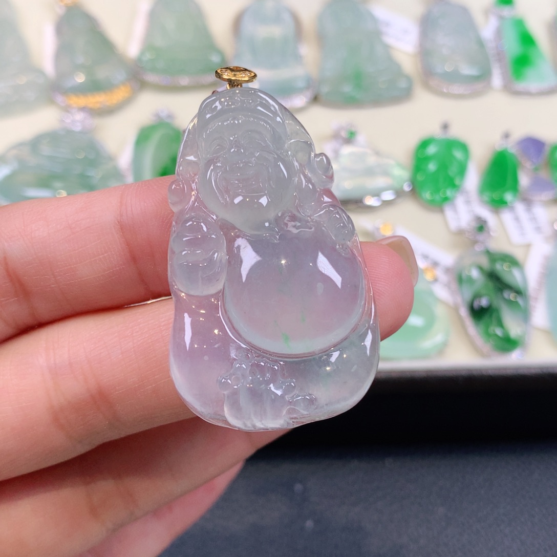 翡翠18K金镶嵌颈饰缅甸天然a货翡翠