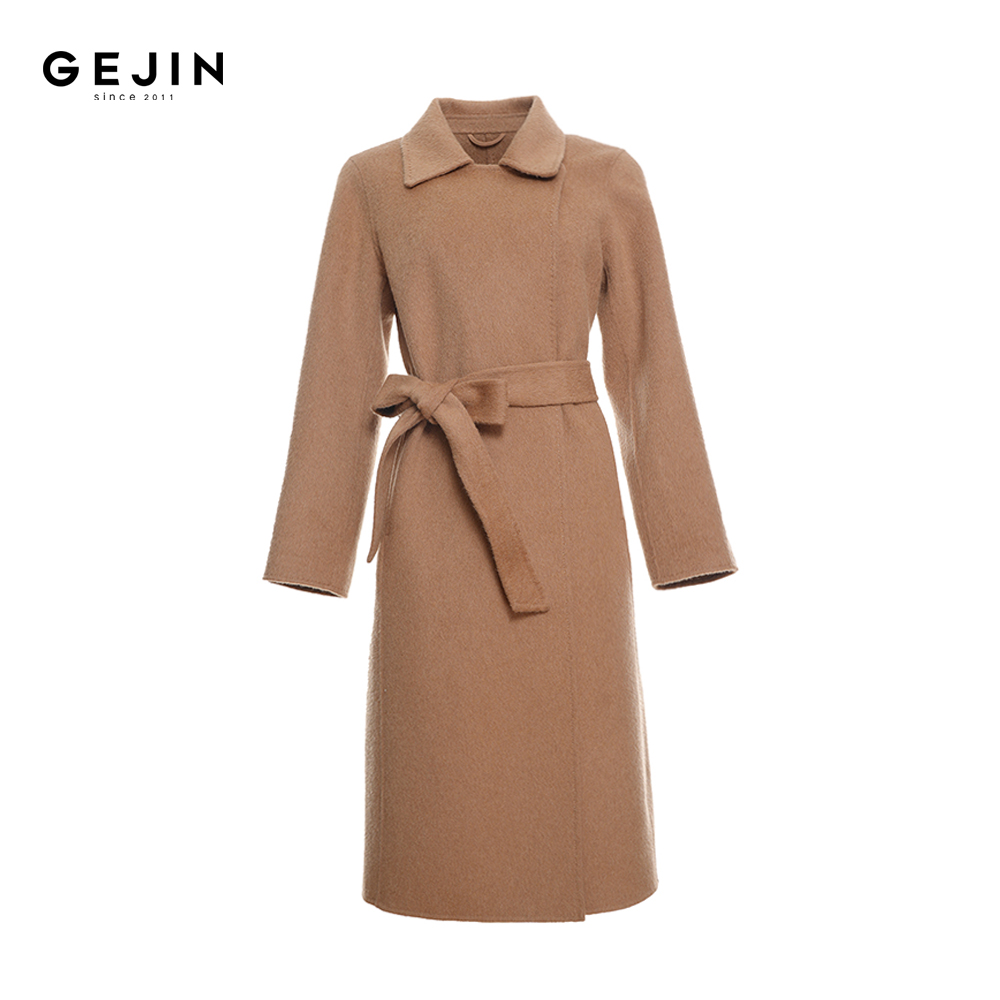 GEJIN/歌锦秋冬厚款水波纹驼绒大衣设计师女士翻领排扣GJ42580108