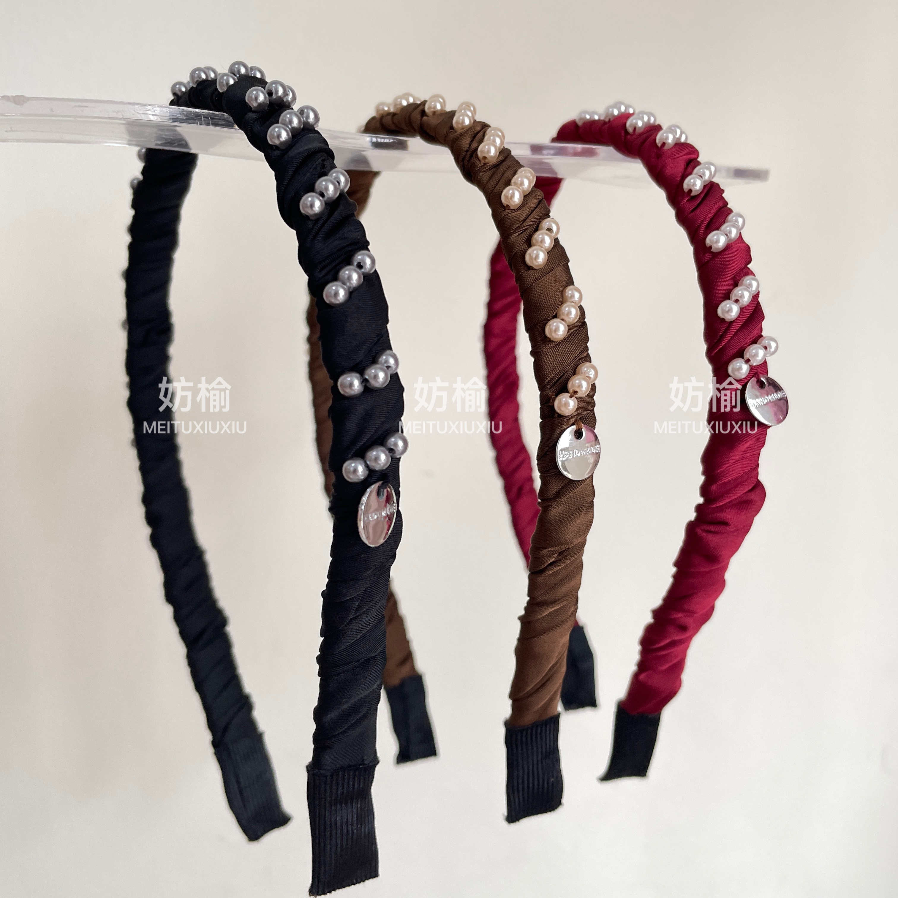 日韩编织纯手工缝制珍珠细边发箍2025新款气质头箍发卡外出百搭