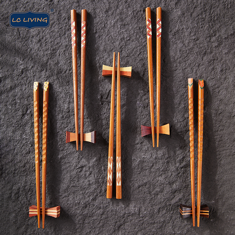 lcliving防滑手工筷子家用高档实木复古寄木工艺品日料一人一筷
