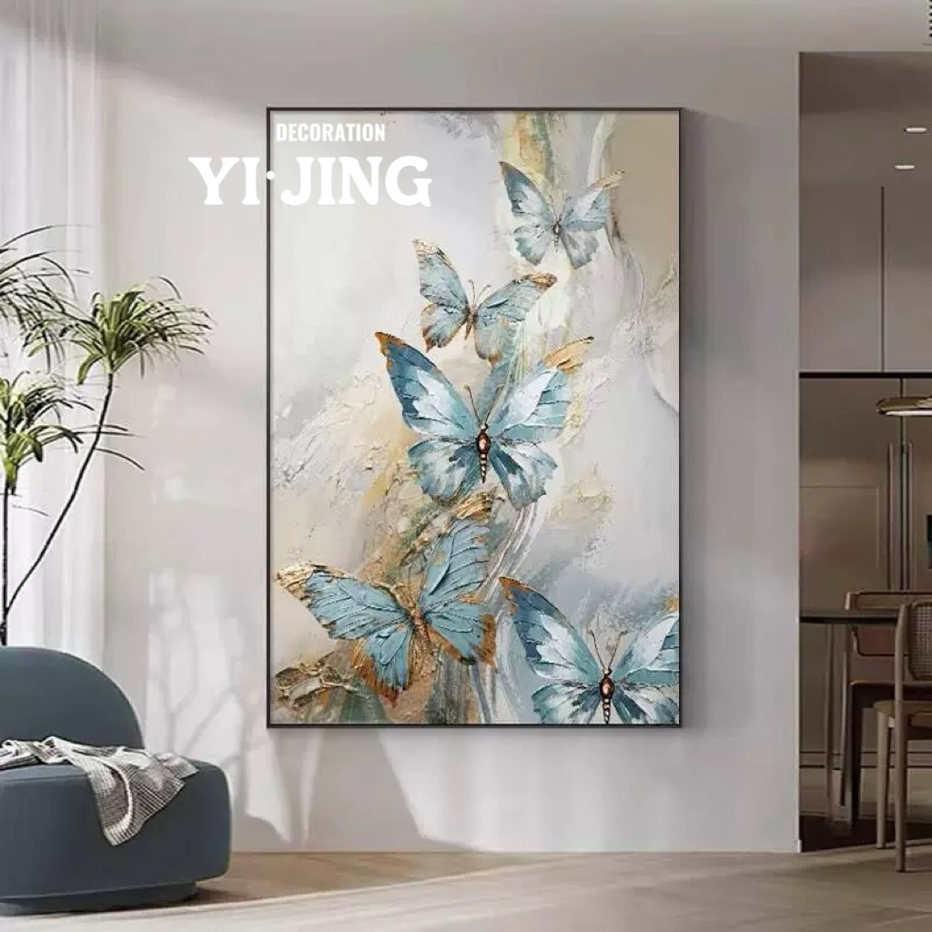 【蝶舞金澜】现代轻奢简约大气客厅玄关落地北欧艺术背景墙砂岩挂画