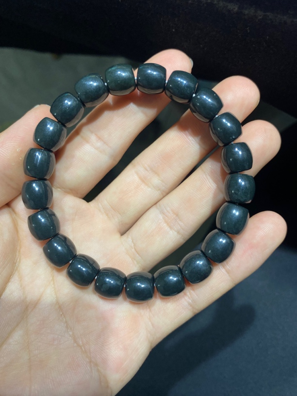 （假一赔十）和田玉黑青卡10直切极限弧手串男女同款手串手链精品款
