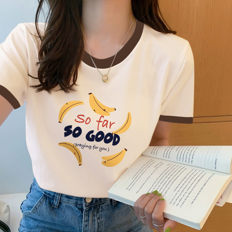 【banana】米子旗2025新款夏季宽松上衣纯棉短袖T恤女