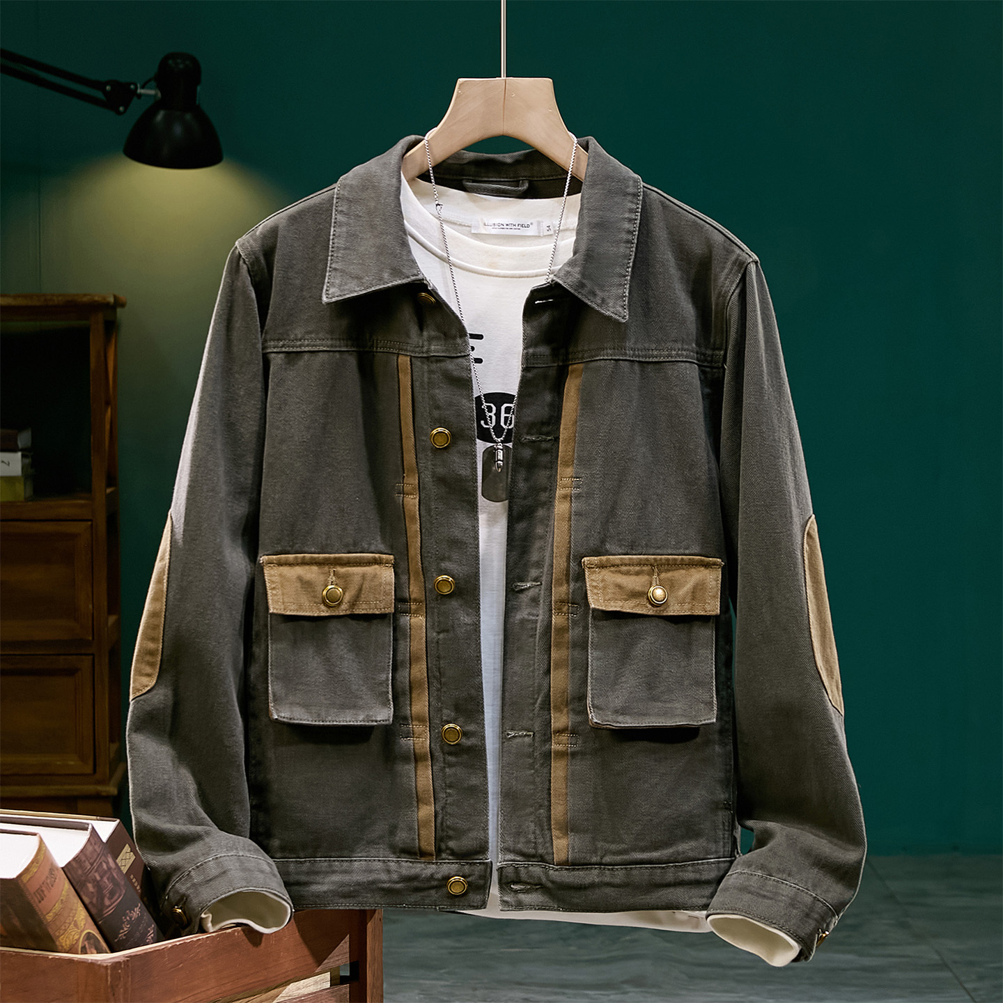 【老炮工匠】新款男士春秋季休闲外套宽松男款外套多口袋夹克JK750
