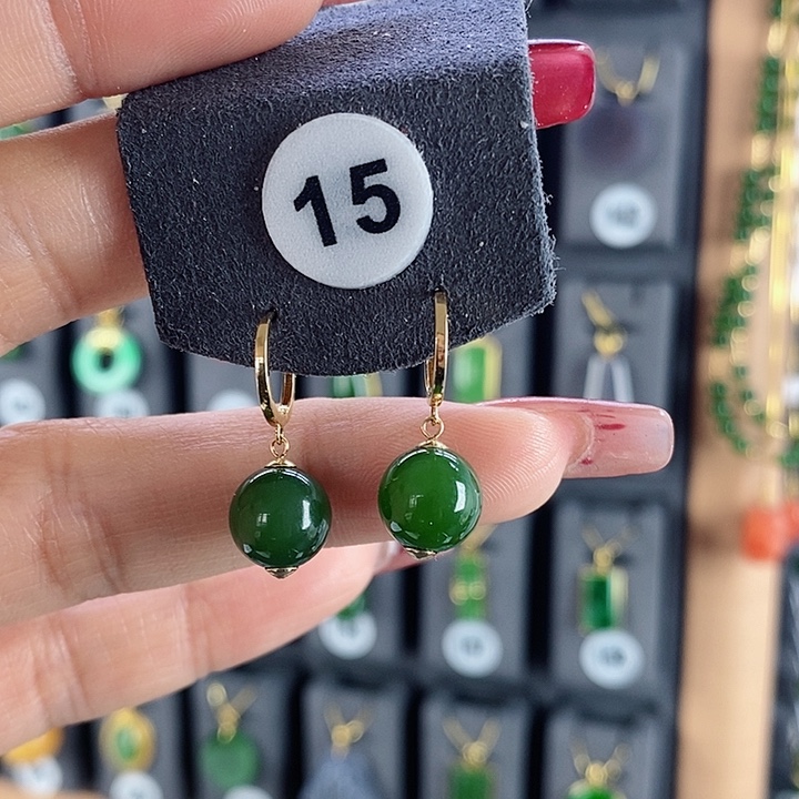 和田玉耳饰18K金镶嵌