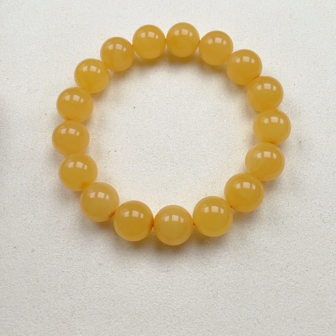 手串蜜蜡未镶嵌12+焦皮料鸡油红圆珠手串