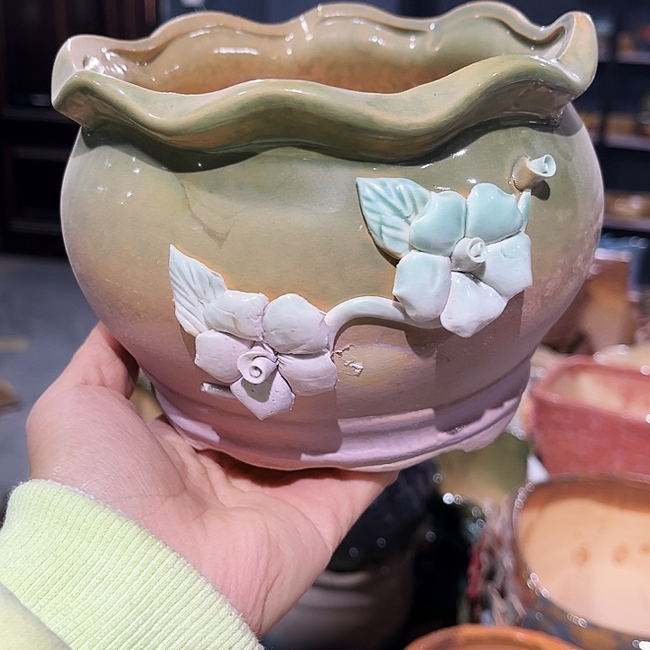 瓷片花盆多肉植物艺术品