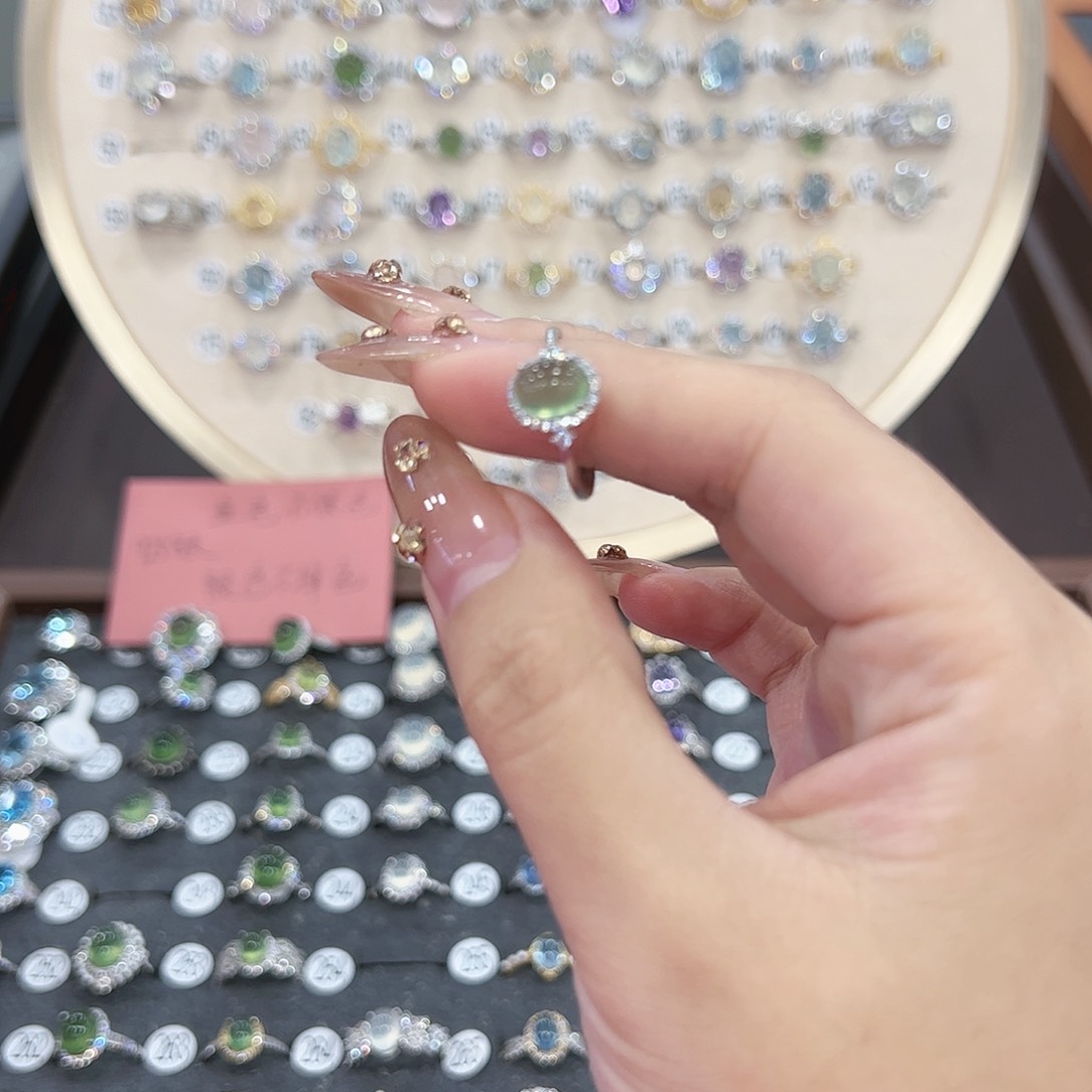 蛇纹石玉戒指银S925镶嵌