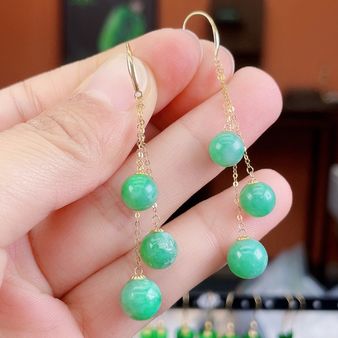 翡翠18K金镶嵌耳饰