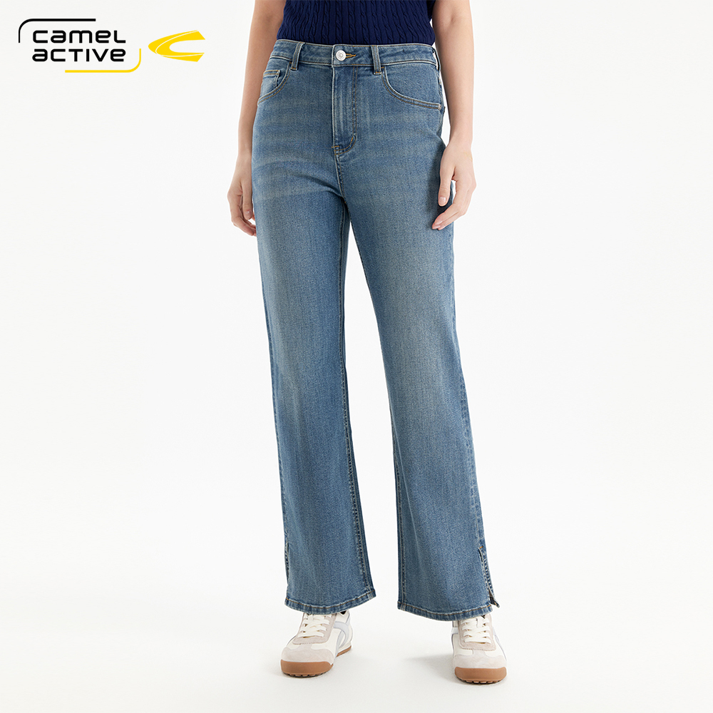 德国骆驼动感女装2025春季新款复古水洗百搭直筒显瘦棉弹牛仔裤女