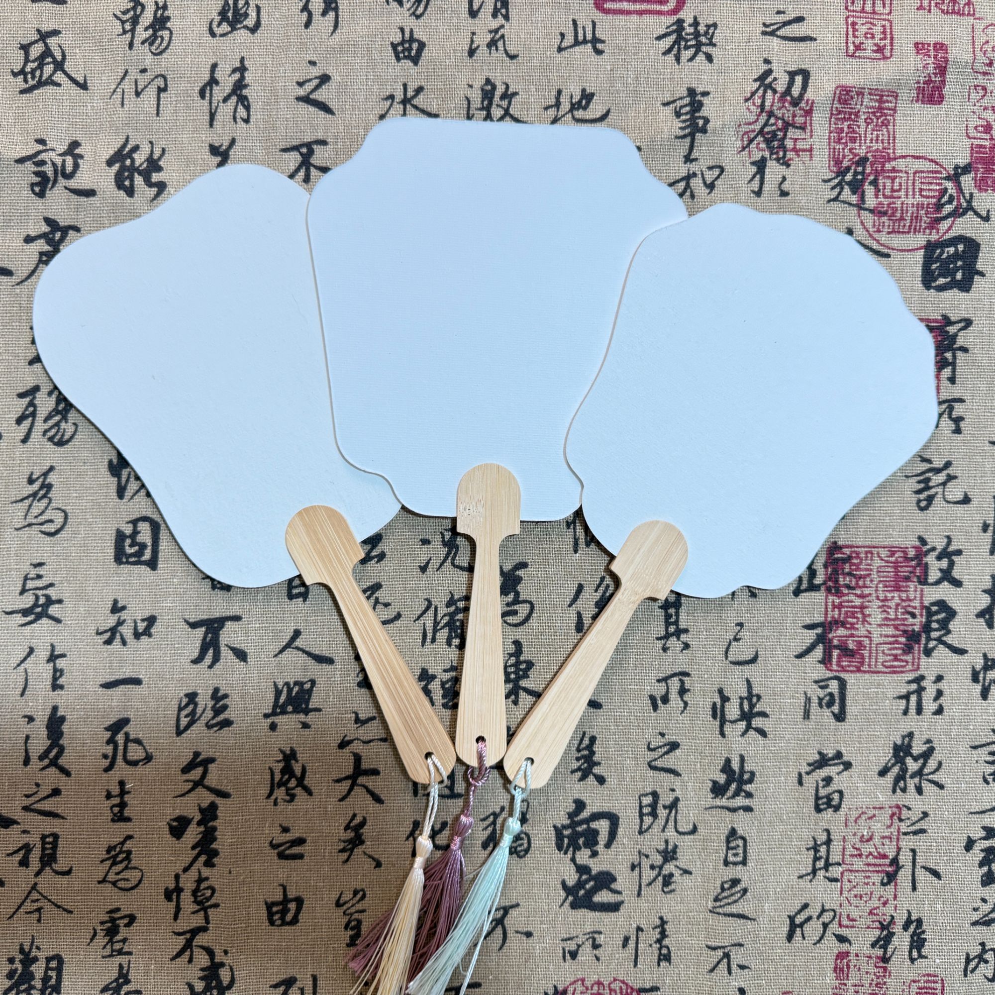 中号空白熟宣团扇透明漆扇加厚PVC绘画手工国画扇子中国风15把
