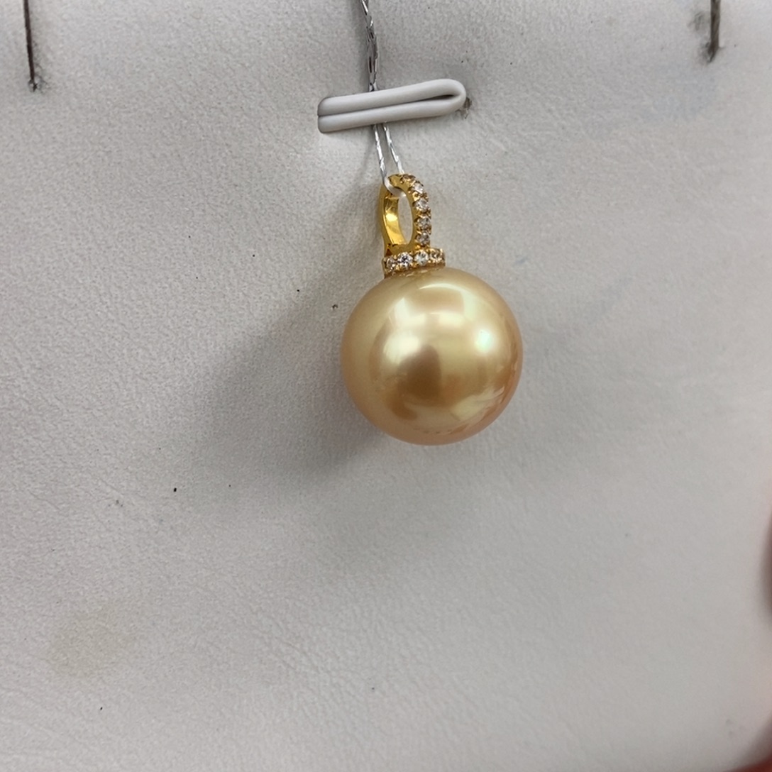 18K金镶嵌海水珍珠颈饰金珠13-14m m